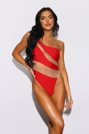 THE VALENTINA ASYMMETRIC RED ONE PIECE SWIMSUIT